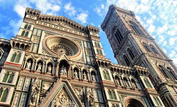 Facade of Florence cathedral with Giotto's bell tower Facade of Florence cathedral with Giotto's bell tower